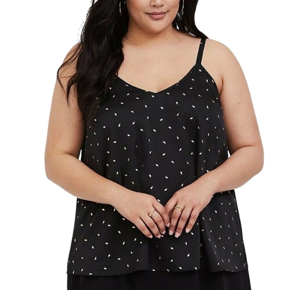 Torrid Black Sophie Whimsigoth Tank Gold Foil Print 2XL Flowy Beachy Satin Top